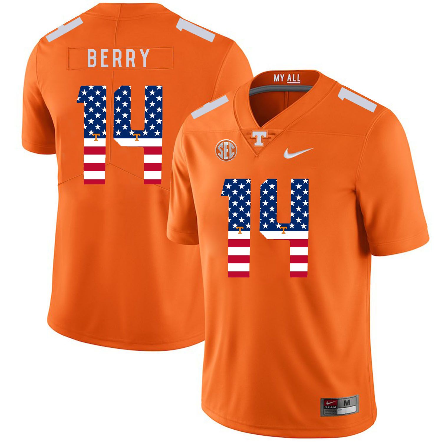 Men Tennessee Volunteers #14 Berry Orange Flag Customized NCAA Jerseys
